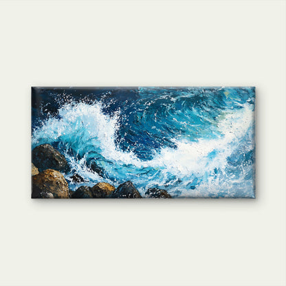 Ocean Wave Crashing Rock Seascape Wall Art Canvas Office Home Framed 120x60cm
