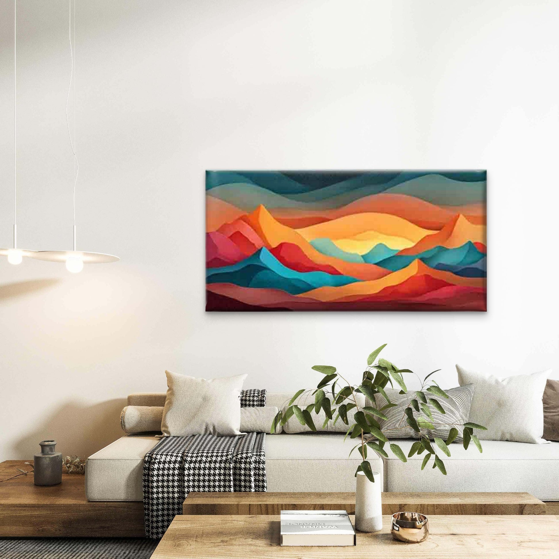 Colorful Layered Mountain Scene Wall Art Canvas Office Home Room Framed 120x60cm - Bella Home Decor