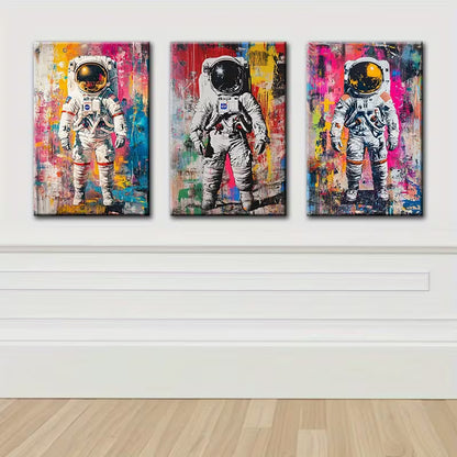 3pcs Graffiti astronaut Illustration Wall Art Set Canvas Framed 40x60cm - High Quality Print 100% Australian Made Wall Canvas Ready to Hang