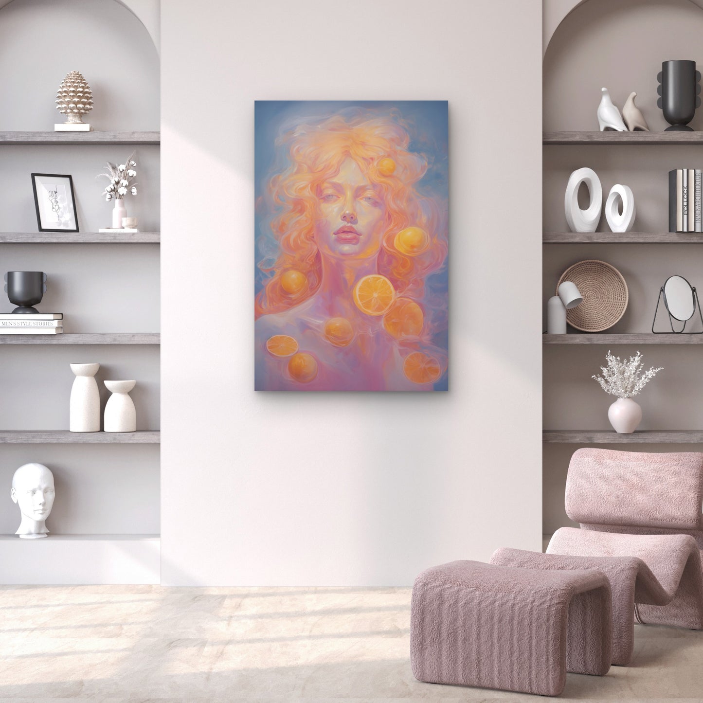 Digital Woman Portrait With Orange 40x60cm Metal Print Ready to Hang