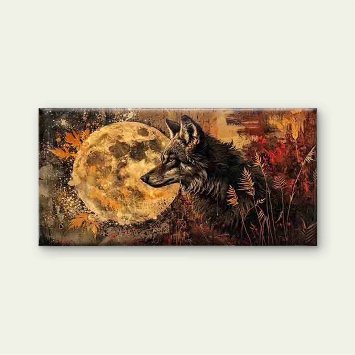 Wolf Under The Moon Wall Art Canvas Office Home Room Framed 120x60cm