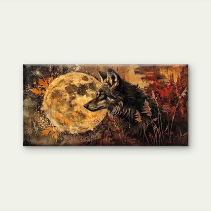 Wolf Under The Moon Wall Art Canvas Office Home Room Framed 120x60cm
