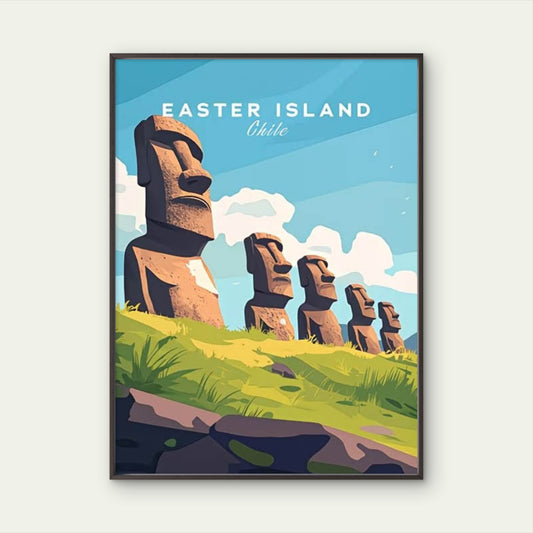 Mystic Moai Statues of Easter Island Travel Poster Print Wall Art - Bella Home Decor