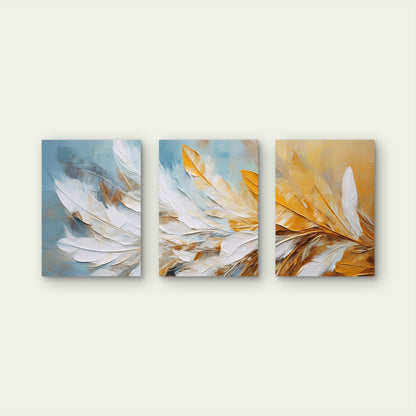 3pcs Modern Abstract Teal Yellow Feather  Wall Art Set Canvas Framed 60x90cm - High Quality Print 100% Australian Made Wall Canvas Ready to Hang