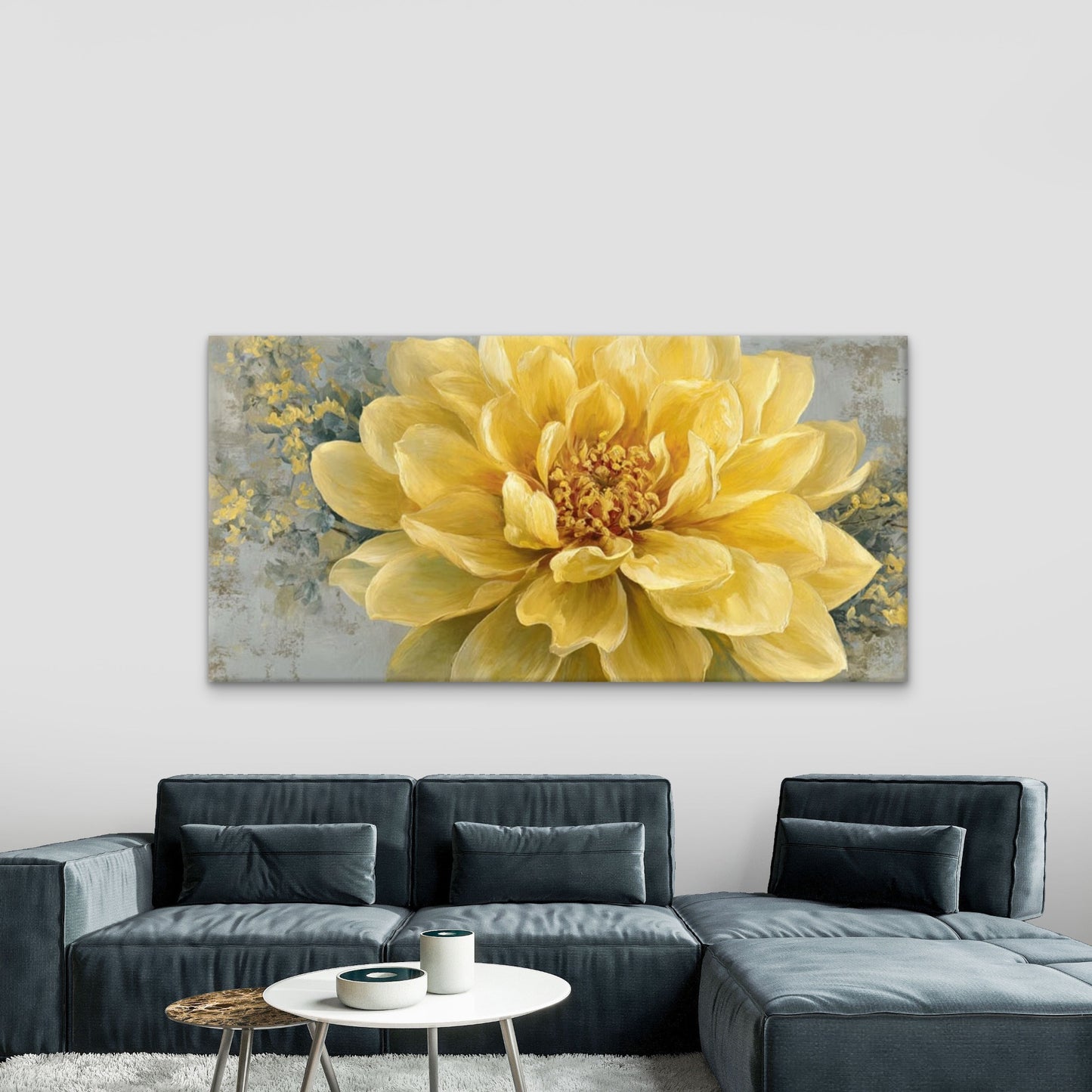 Elegant Yellow Dahlias Flower Wall Art Canvas Office Home Room Framed 120x60cm
