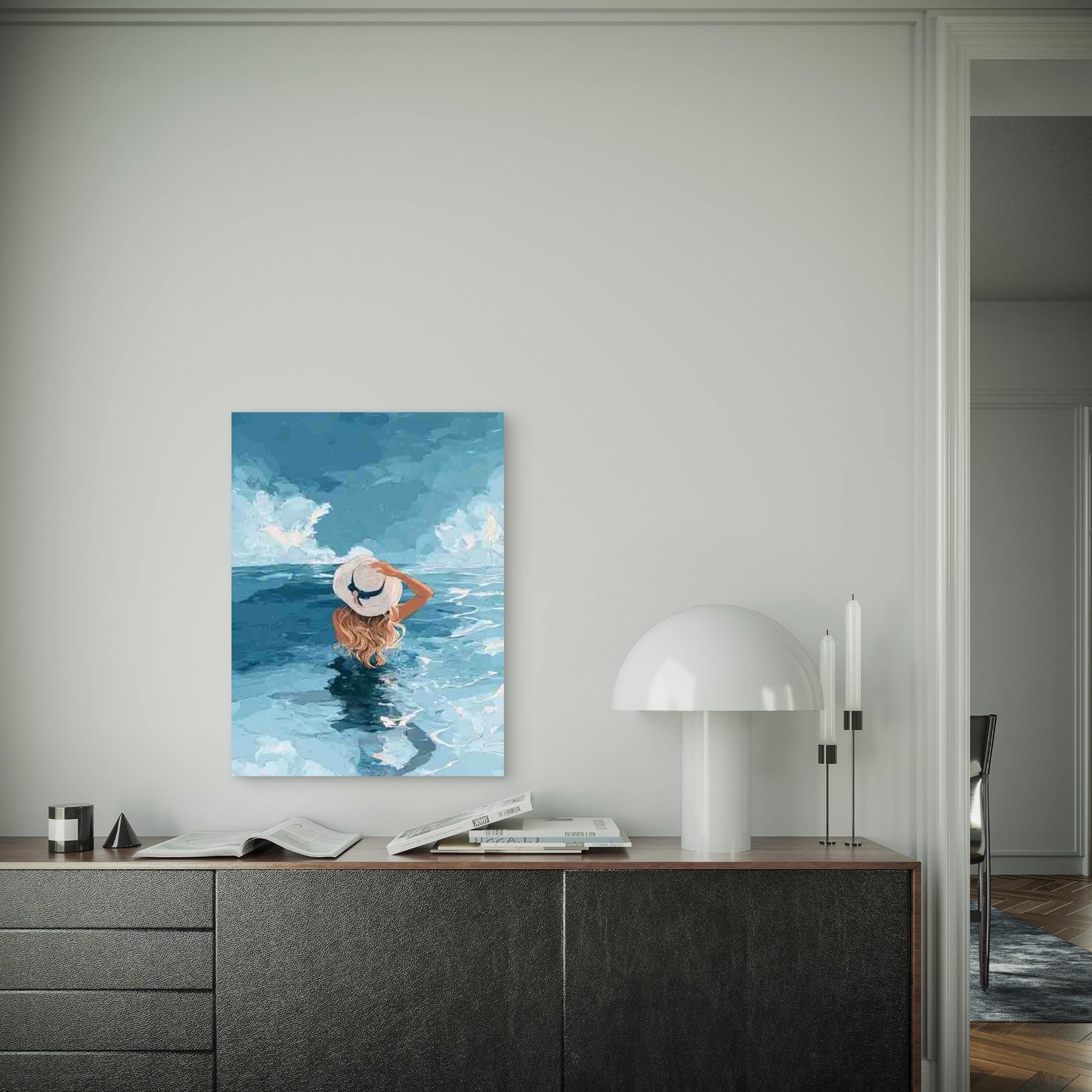 White Woman Swimming in Ocean 60x90cm Metal Print Ready to Hang