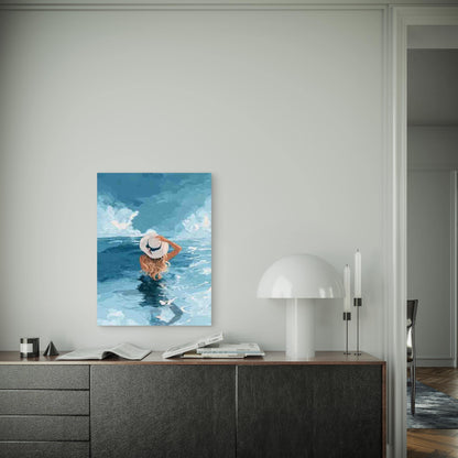 White Woman Swimming in Ocean 60x90cm Metal Print Ready to Hang