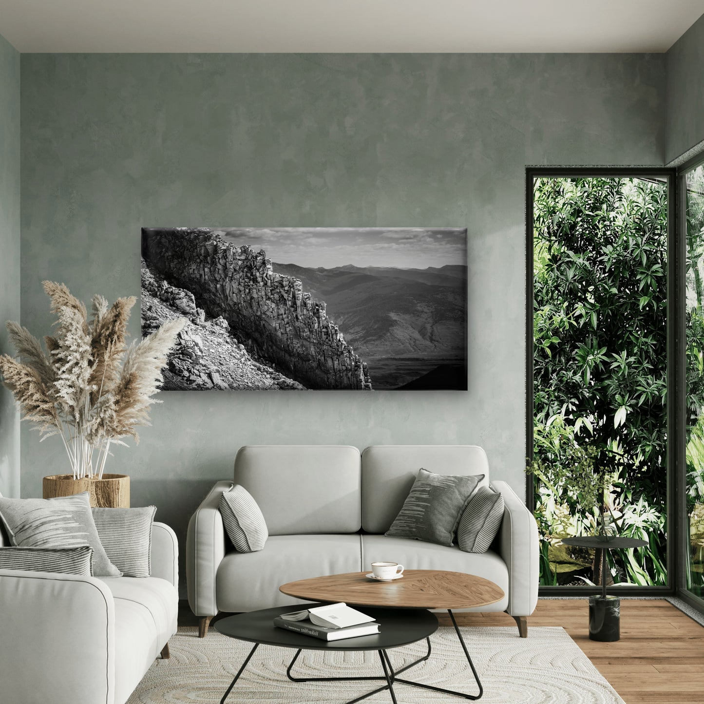Black And White Rocky Mountain Peak Wall Art Canvas Office Home Framed 120x60cm