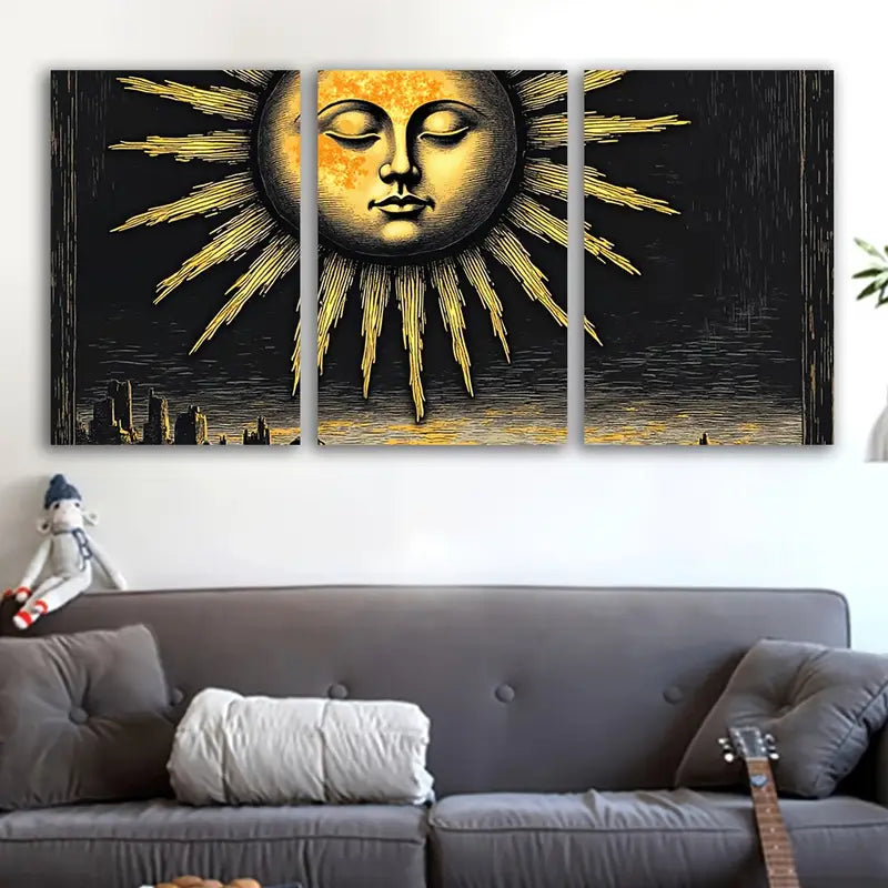 3pcs Sunshine Minimal Aesthetic Poster Wall Art Set Canvas Framed 50x70cm - High Quality Print 100% Australian Made Wall Canvas Ready to Hang
