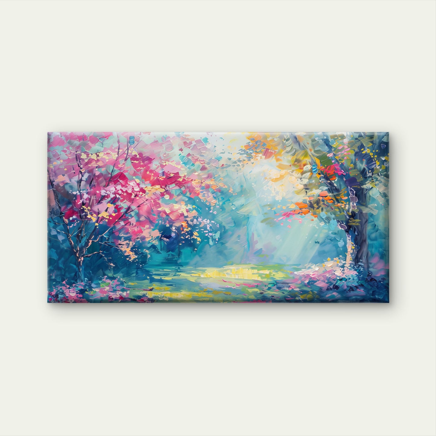 Vibrant Forest Morning Light Wall Art Canvas Office Home Room Framed 120x60cm