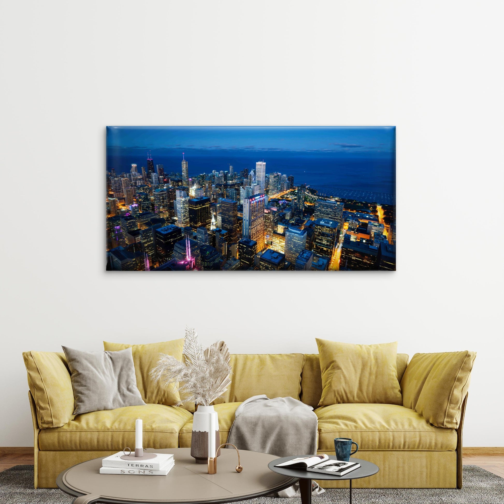 Chicago Skyline Lake By Night Wall Art Canvas Office Home Room Framed 120x60cm - Bella Home Decor