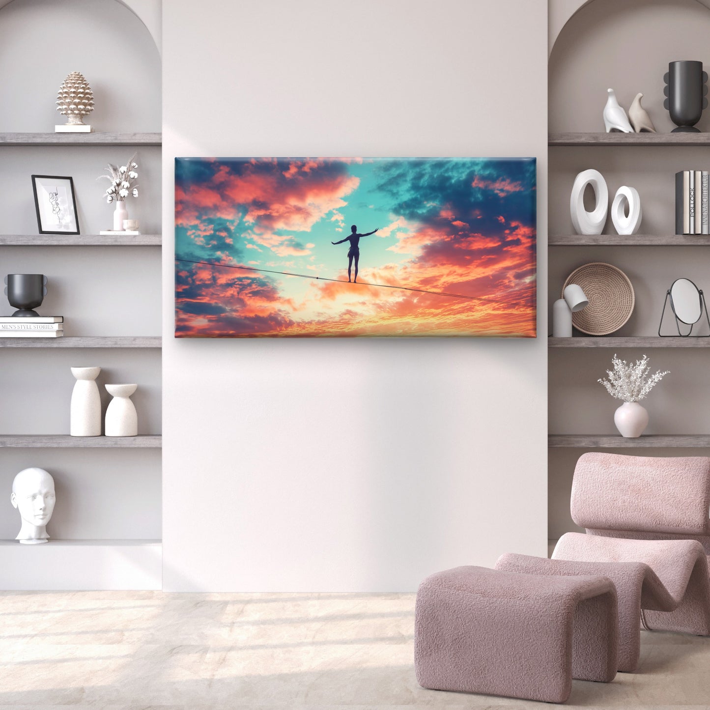 Tightrope Walker Sunset Paint Wall Art Canvas Office Home Room Framed 120x60cm