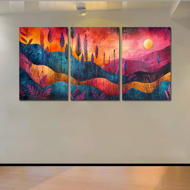 3pcs Abstract Landscape with Trees and Sun Wall Art Set Canvas Framed 40x60cm - High Quality Print 100% Australian Made Wall Canvas Ready to Hang - Bella Home Decor