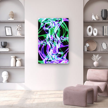 Abstract Blue and Green Light Swirls on Black 40x60cm Metal Print Ready to Hang
