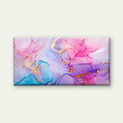 Abstract Purple Pink Gold Ink Wall Art Canvas Office Home Room Framed 120x60cm
