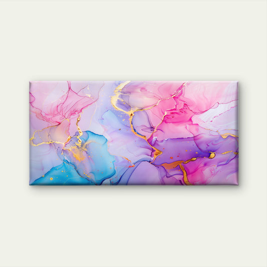 Abstract Purple Pink Gold Ink Wall Art Canvas Office Home Room Framed 120x60cm
