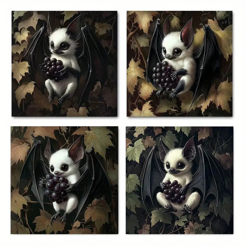 4pcs Mystical Bat with Grapes  MB    Wall Art Canvas Framed