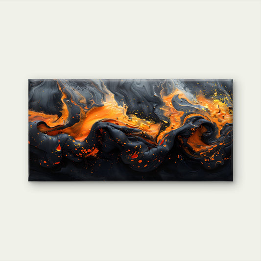 Dark Fiery Lava Flow Wall Art Canvas Office Home Room Framed 120x60cm