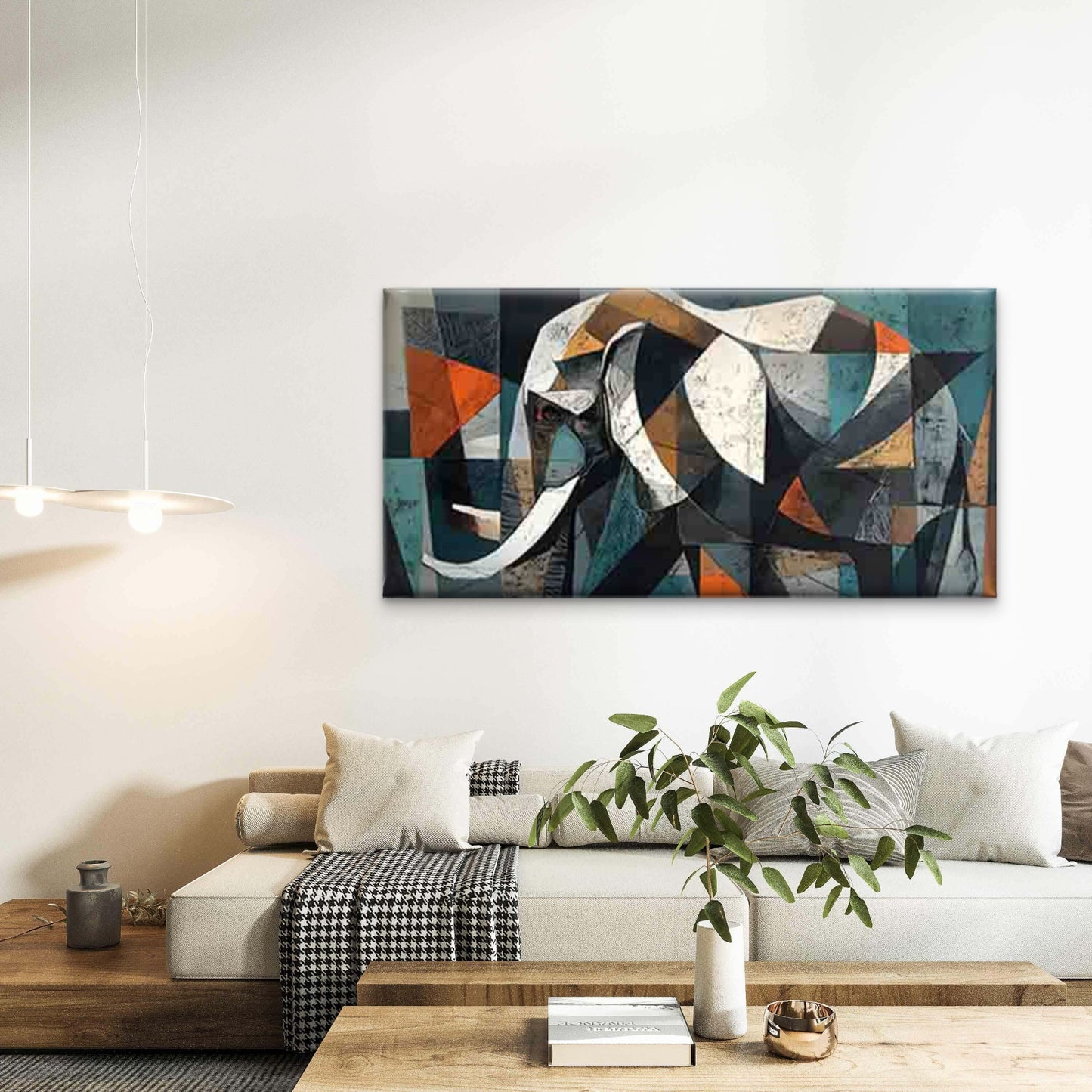 Geometric Elephant Design Wall Art Canvas Office Home Room Framed 120x60cm - Bella Home Decor