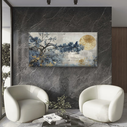 Bird Pine Moon Branch Wall Art Canvas Office Home Room Framed 120x60cm