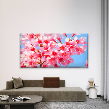 Pink Cherry Blossoms & Sky Wall Art Canvas Office Home Room Framed 120x60cm