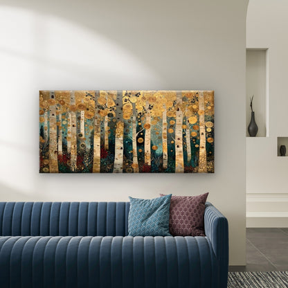 Gustav Klimt Birch Forest Wall Art Canvas Office Home Room Framed 120x60cm - Bella Home Decor
