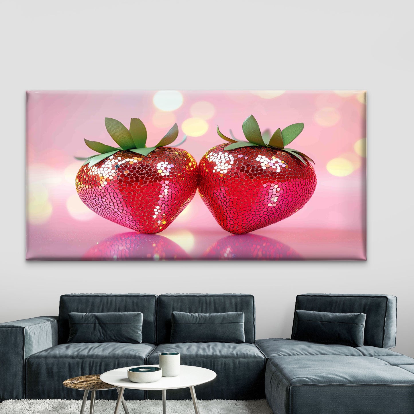Funky Red Strawberry Disco Wall Art Canvas Office Home Room Framed 120x60cm