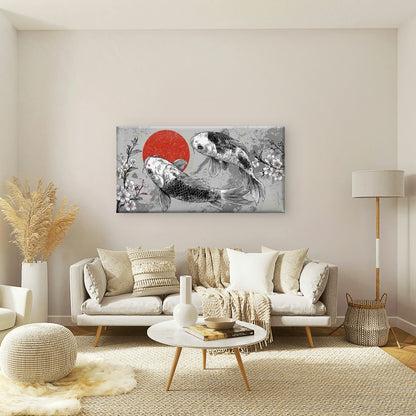 Abstract Japanese Koi Fish Wall Art Canvas Office Home Room Framed 120x60cm - Bella Home Decor