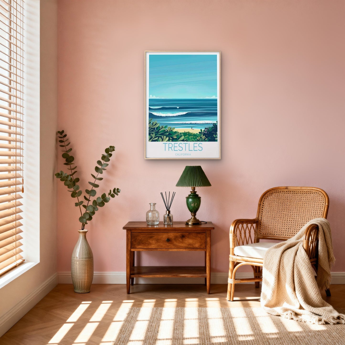Trestles California, Beach and Blue Sky Travel Poster Print Wall Art