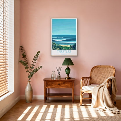 Trestles California, Beach and Blue Sky Travel Poster Print Wall Art