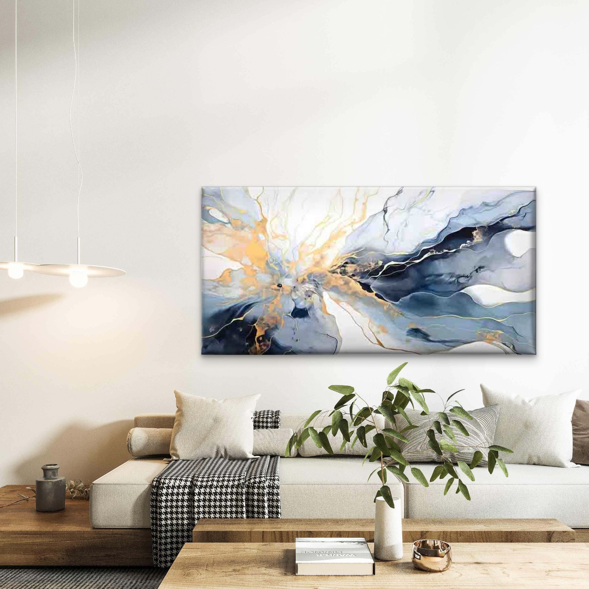 Abstract Fluid Art in Blue Wall Art Canvas Office Home Room Framed 120x60cm - Bella Home Decor