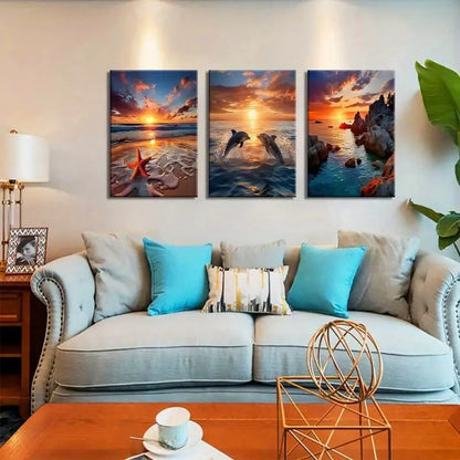 3pcs Pictures Starfish Dolphin Metal Print Ready to Hang Art