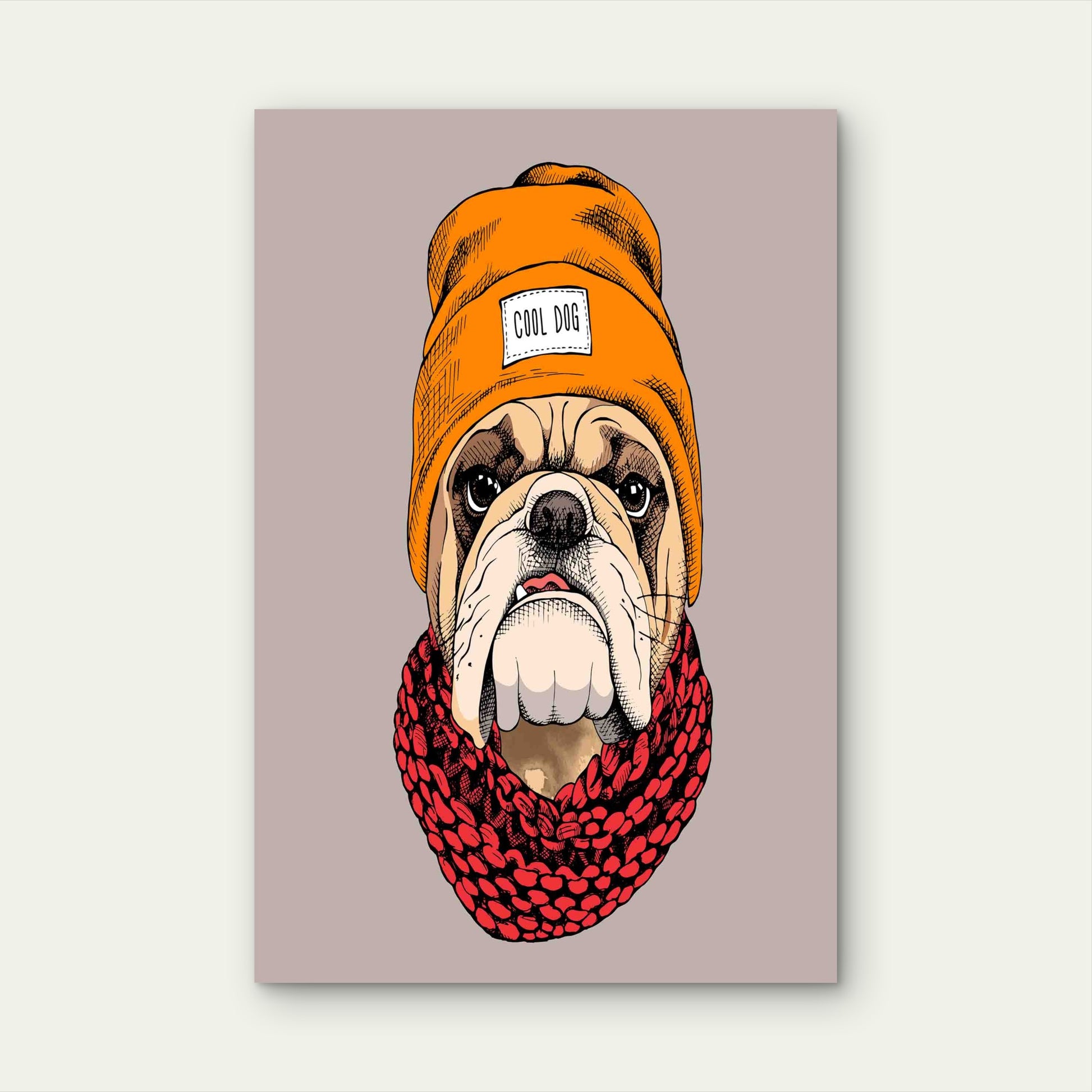 Cool Dog In An Orange Beanie 60x90cm Metal Print Ready to Hang - Bella Home Decor