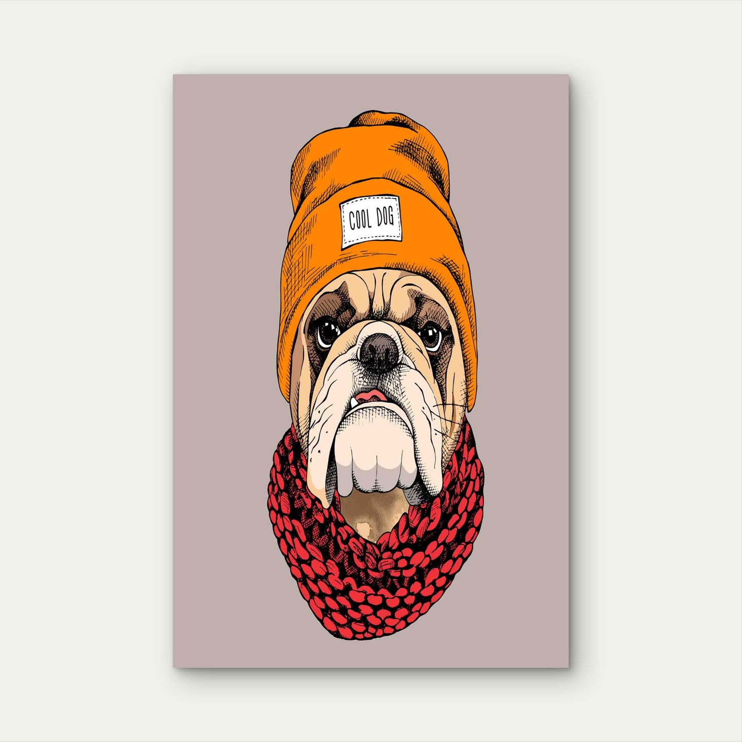 Cool Dog In An Orange Beanie 40x60cm Metal Print Ready to Hang