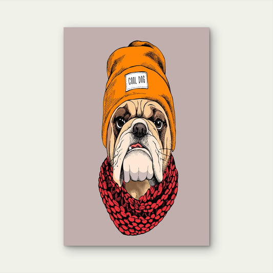 Cool Dog In An Orange Beanie 40x60cm Metal Print Ready to Hang