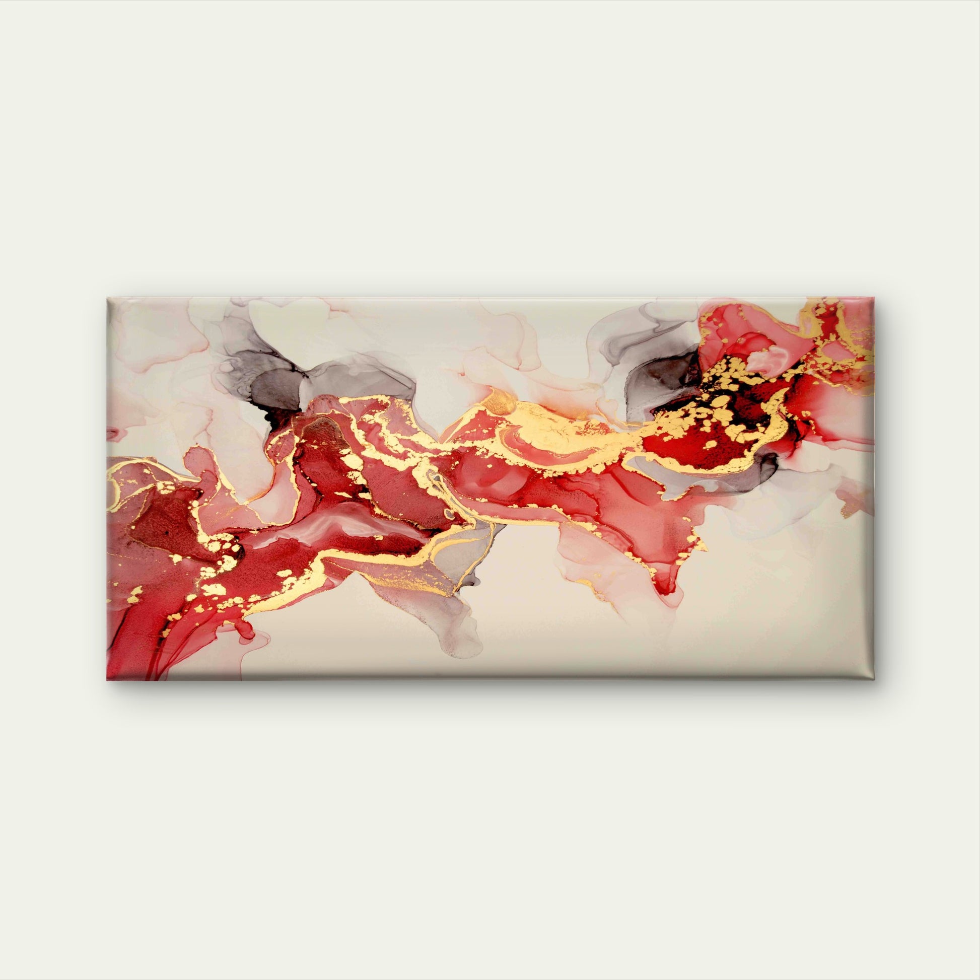 Crimson and Gold Alcohol Ink Wall Art Canvas Office Home Room Framed 120x60cm - Bella Home Decor