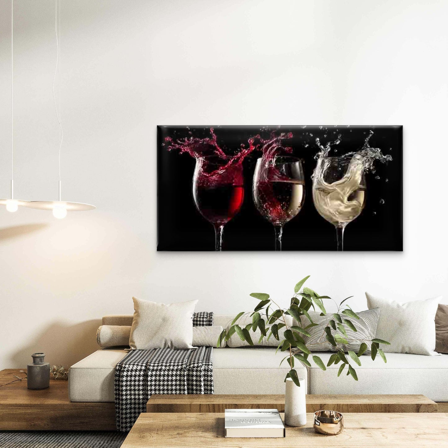 Red White And Rosé Wine Glass Wall Art Canvas Office Home Room Framed 120x60cm - Bella Home Decor