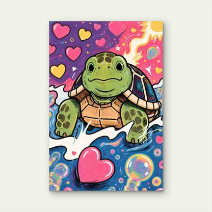 Turtle and Heart Abstract 60x90cm Metal Print Ready to Hang - Bella Home Decor