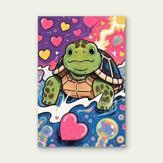Turtle and Heart Abstract 60x90cm Metal Print Ready to Hang - Bella Home Decor