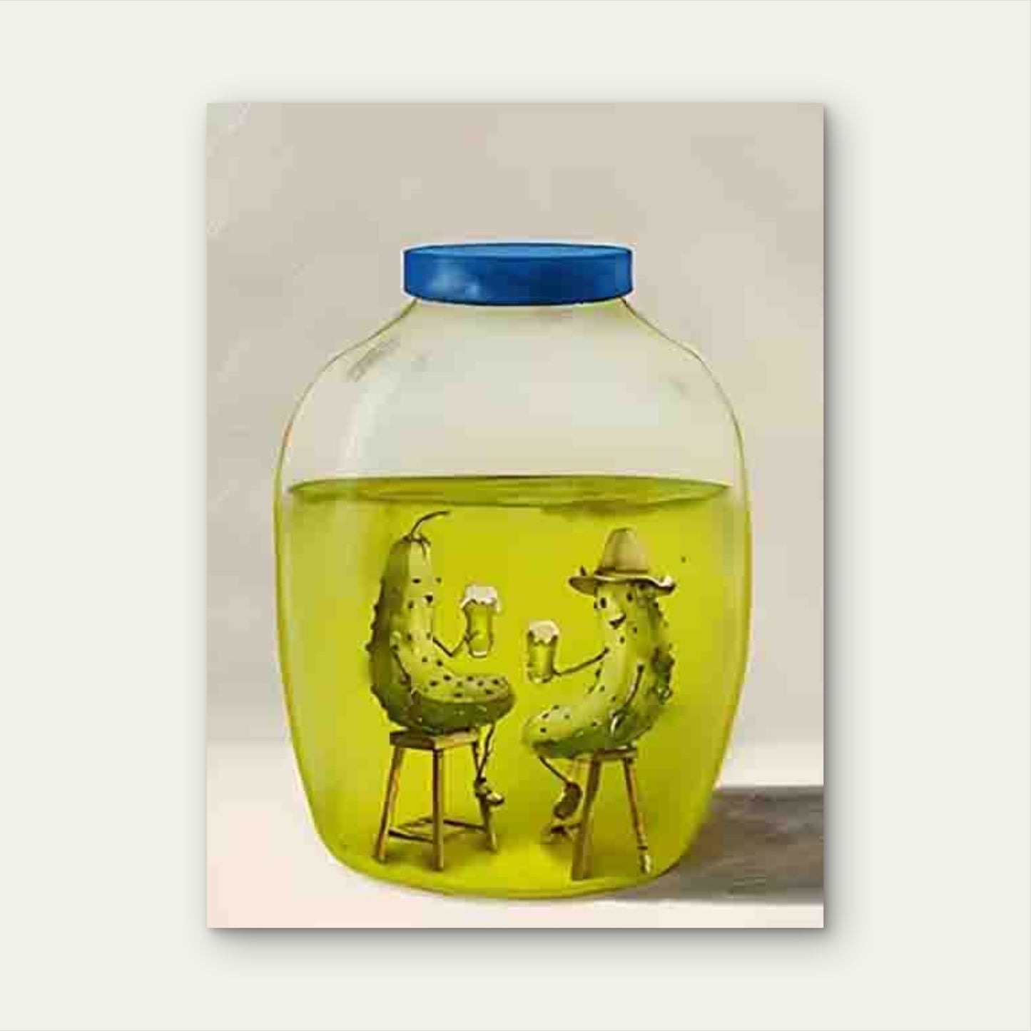 Modern Pickles Chilling In a Jar Metal Print Ready to Hang