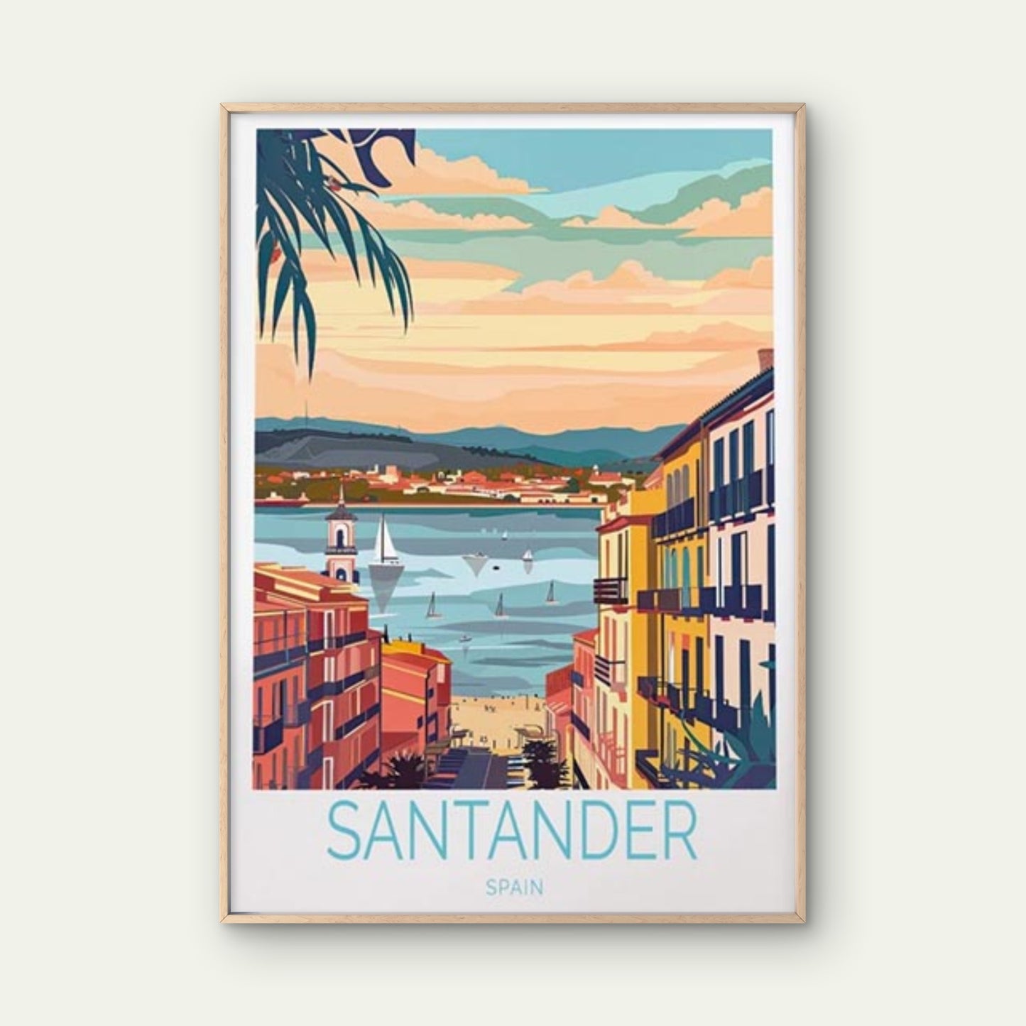 Santander Spain, Sea View & Boats Paint Travel Poster Print Wall Art