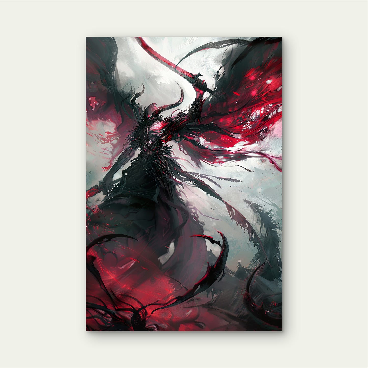 Warrior Dragon Illustration 60x90cm Metal Print Ready to Hang