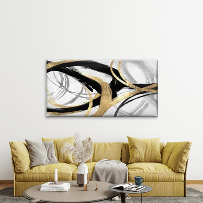 Black White And Golden Abstract Wall Art Canvas Office Home Room Framed 120x60cm