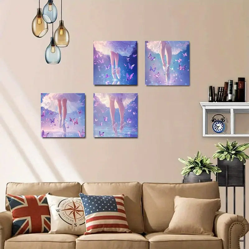 4pcs Anime ballet dancers colorful     Wall Art Canvas Framed