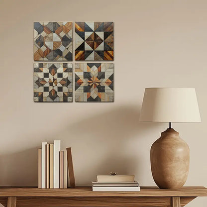 4pcs Traditional Shapes Decor Wall Art Canvas Framed - Bella Home Decor