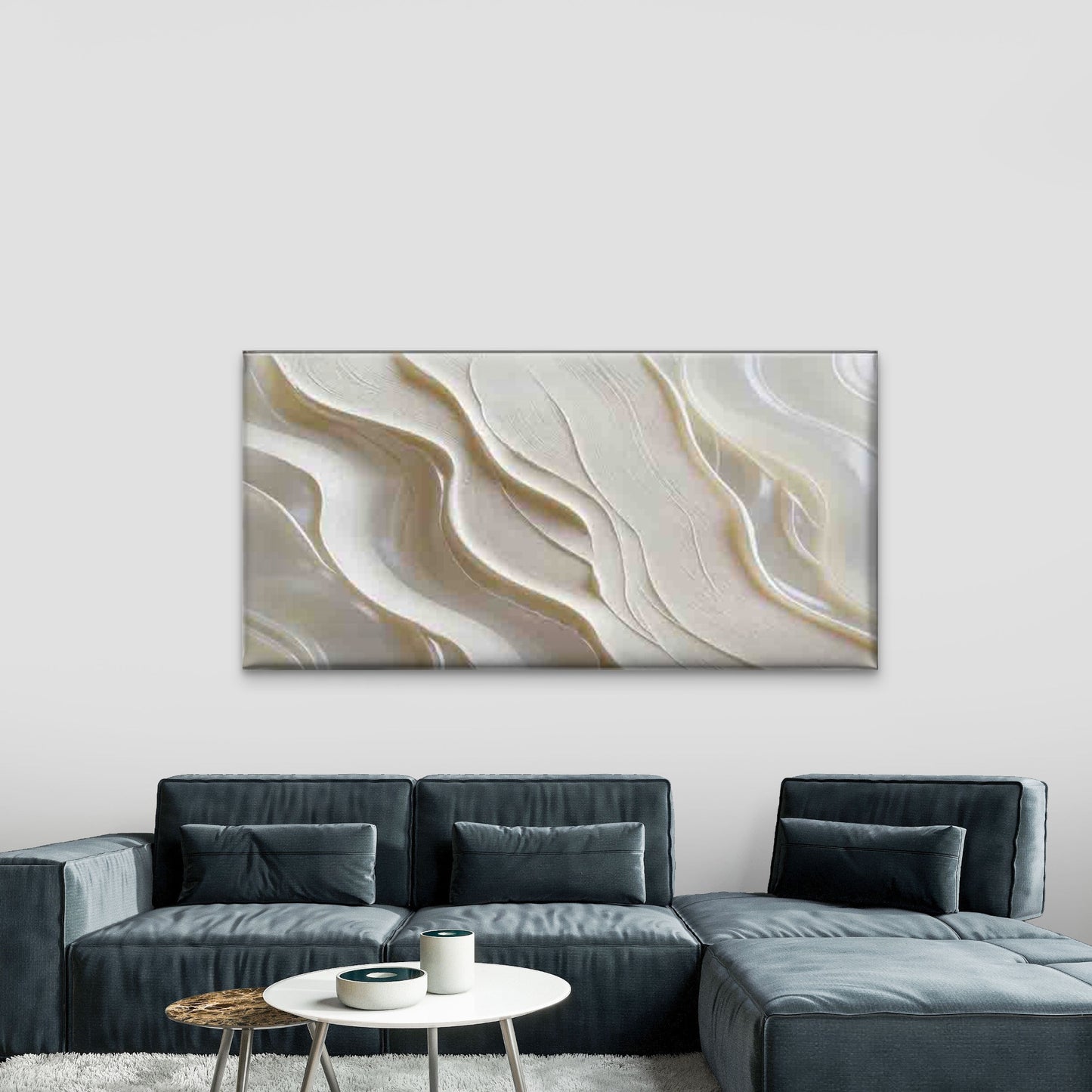 Modern Abstract Cream Wall Art Canvas Office Home Room Framed 120x60cm - Bella Home Decor