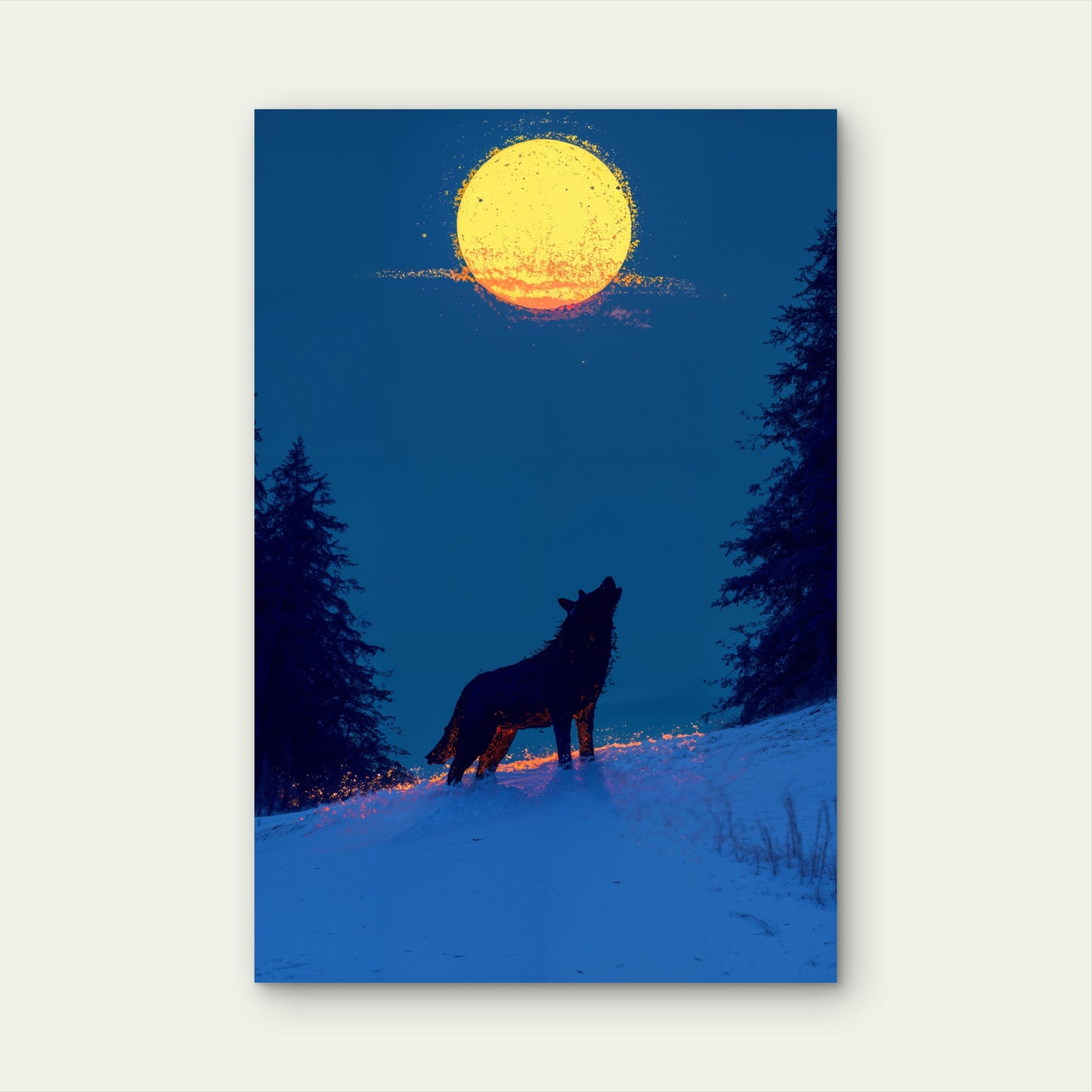 Wolf Howling at the Moon in Snowy Forest 60x90cm Metal Print Ready to Hang