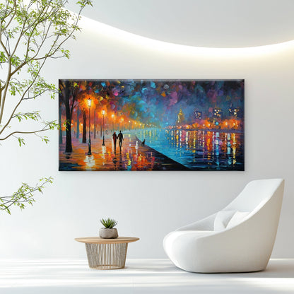 Lights Wet Pavement Reflection Wall Art Canvas Office Home Room Framed 120x60cm