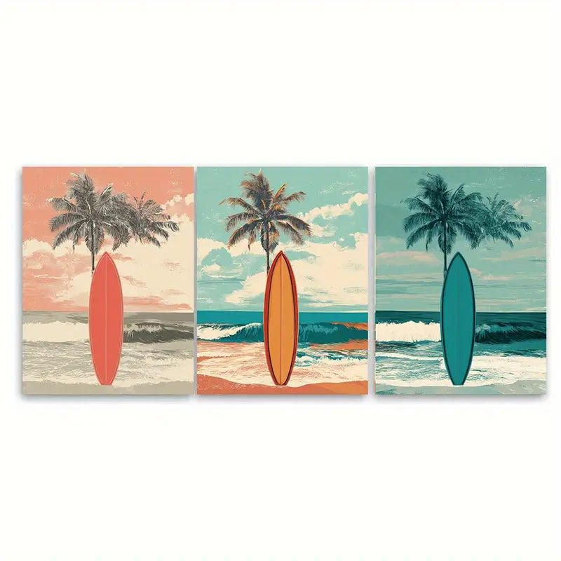 3pcs Meet Me At The Beach Surf Coastal Ocean Wall Art Set Canvas Framed 40x60cm - High Quality Print 100% Australian Made Wall Canvas Ready to Hang