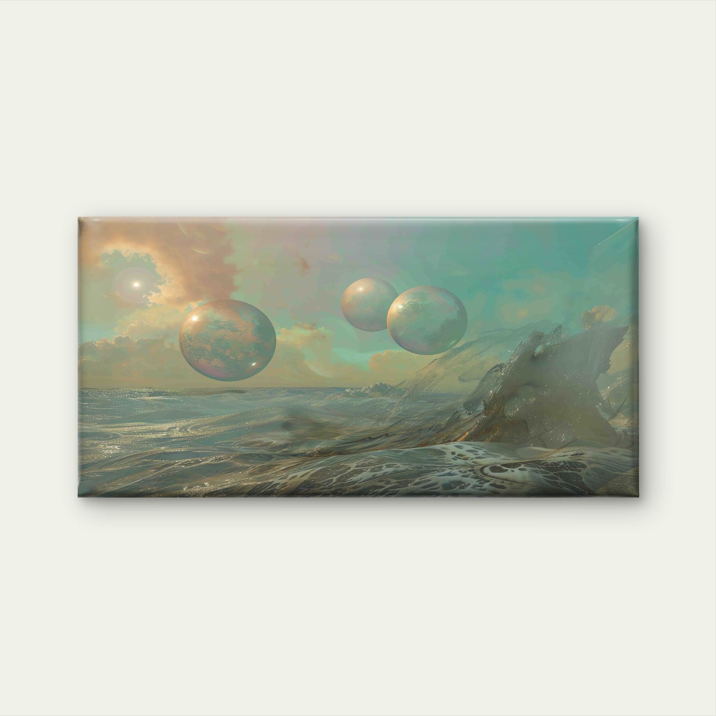 Seascape With Distant Planets Wall Art Canvas Office Home Room Framed 120x60cm